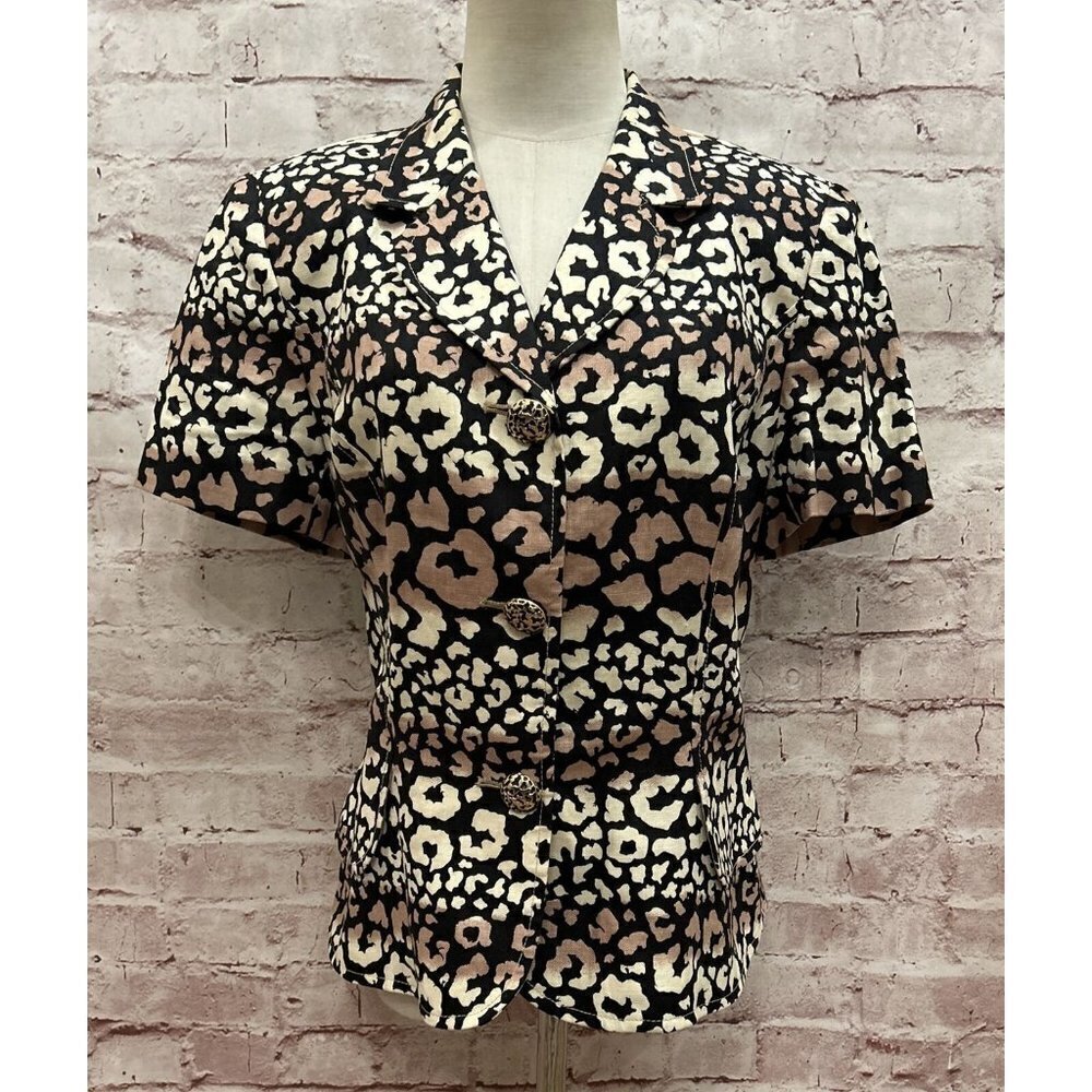 Rickie Freeman for Teri Jon Vintage Blazer Size 12 Linen Cheetah Short Sleeve